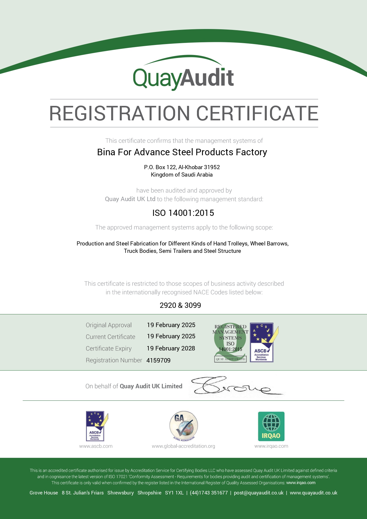 ISO 14001 Certificate